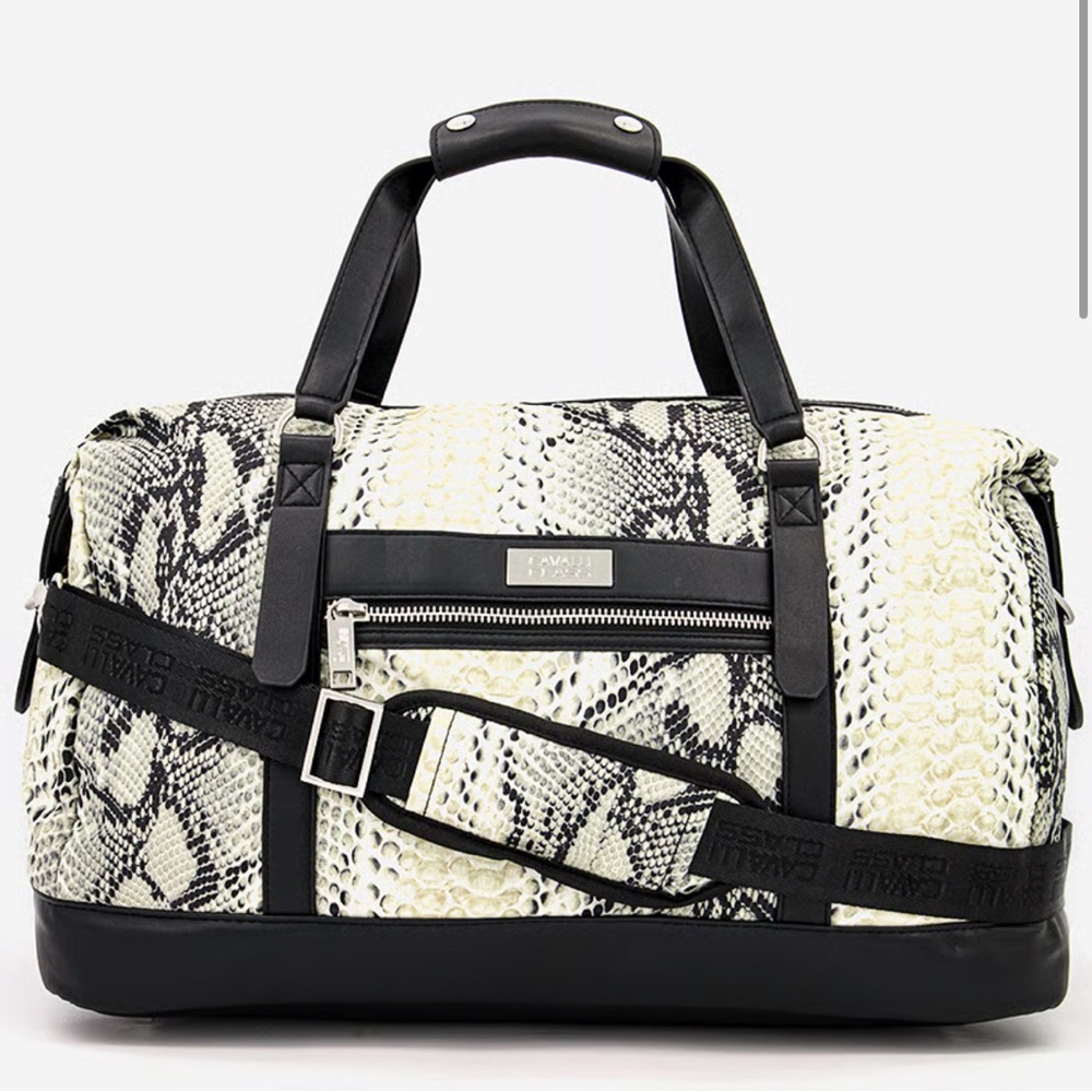 Cavalli Class Black and White Snakeskin Travel Bag